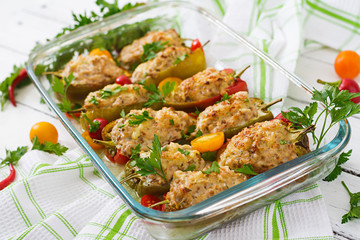 Stuffed peppers minced chicken with pepper chilli with tomato