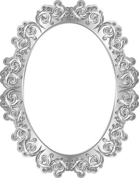 isolated silver frame with vintage ornaments