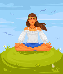 Obraz na płótnie Canvas Vector illustration of a girl yoga in the lotus position