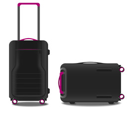 two suitcases with a GPS system and a pink backlight