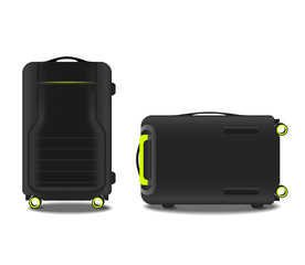 two suitcases with a GPS system and an acid green backlight