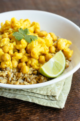 Curried Cauliflower and Chickpeas on Freekeh