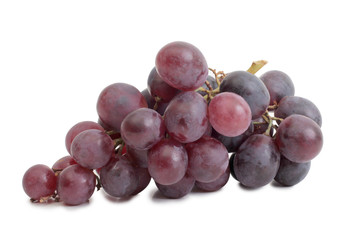 Bottle glass of wine and grapes on white background