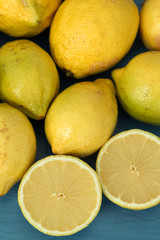 Lemons on a blue wood