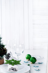Christmas table setting in green