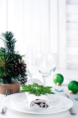 Christmas table setting in green