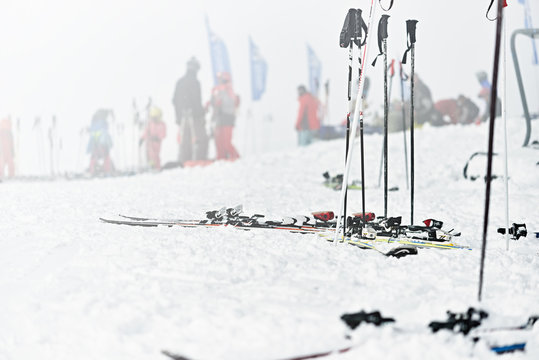 Sports equipment in the ski resort