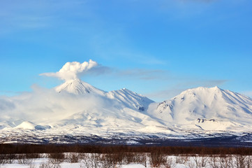 Kamchatka: winter view of eruption active Volcano