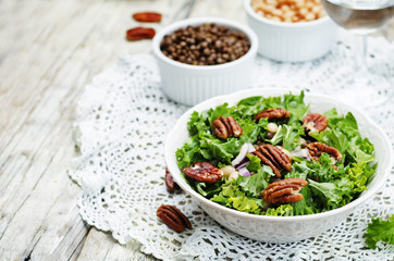 Kale pecan white beans lentils salad