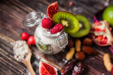Well being and weight loss concept, berry smoothie and cereal