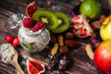 Well being and weight loss concept, berry smoothie and cereal