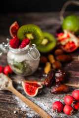 Well being and weight loss concept, berry smoothie and cereal
