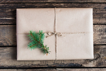 Christmas gift wrapped in a kraft paper