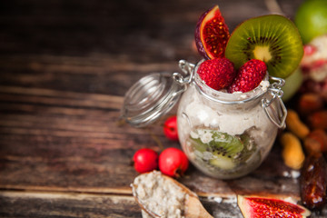 Well being and weight loss concept, berry smoothie and cereal