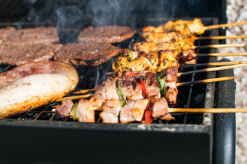 Meat cooking on barbecue