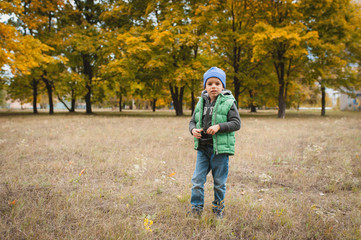 Obraz premium little boy in autumn land scape