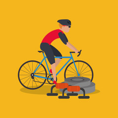 flat design bike and cyclist with fitness lifestyle related icons image vector illustration