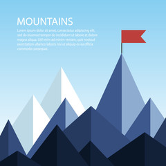 Polygonal mountains with a flag on the top. Business concept of success.
Vector illustration with space for text. Goal achievement.