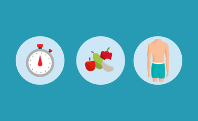 flat design chronometer with fitness lifestyle related icons image vector illustration