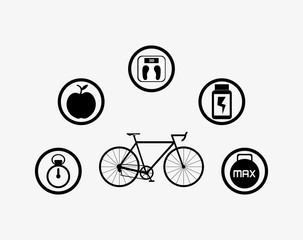 flat design bike with fitness lifestyle related icons image vector illustration