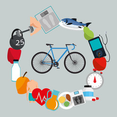 flat design bike with fitness lifestyle related icons image vector illustration