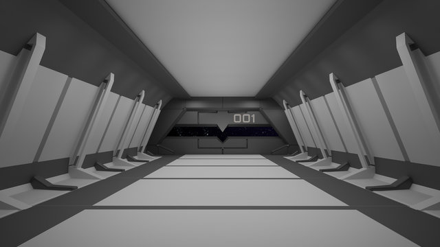 Sci-Fi corridor interior design.3D rendering