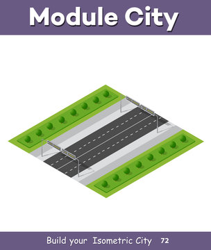 Transport urban road with trees. Isometric view from above on a city transport