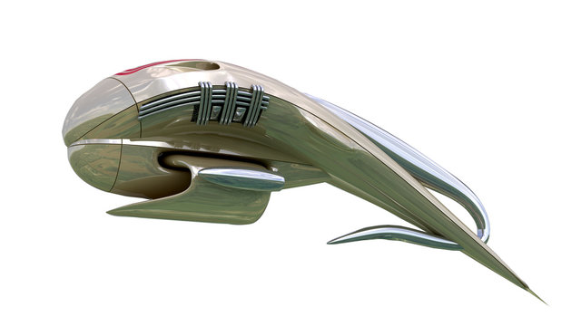 3D rendering of military drone or alien spacecraft for science fiction interstellar space travel or futuristic fantasy war games, with the clipping path included in the file.