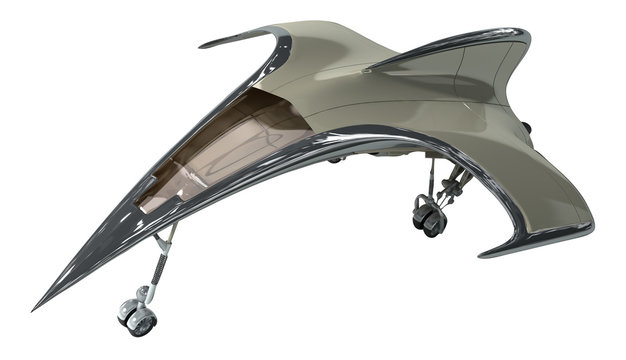 3D Illustration of a futuristic airplane, for science fiction or military aircraft backgrounds, with the clipping path included in the file. 