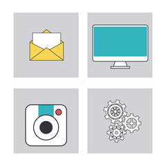 computer camera envelope and gears  icon. Apps Application internet and media theme. Colorful design. Vector illustration