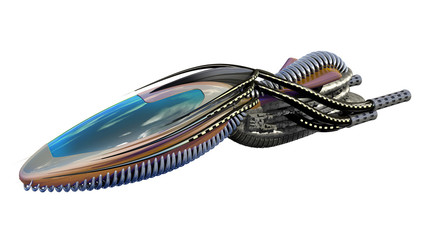 3D Illustration of organic drone design or alien spacecraft for science fiction themes, fantasy war games, futuristic military battles or space travel, with the clipping path included in the file. © 3000ad