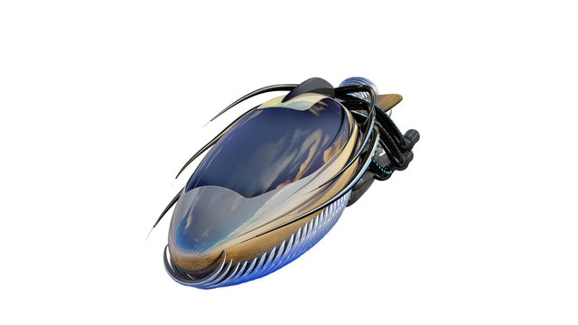 3D Illustration of organic drone design or alien spacecraft for science fiction themes, fantasy war games, futuristic military battles or space travel, with the clipping path included in the file.
