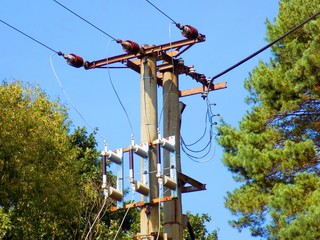 Power line column in nature