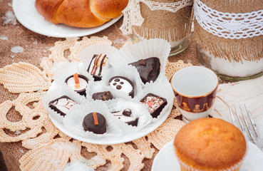 Rustic wedding in winter. The table with the wedding decor
