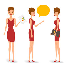 Business woman working character. Vector people.