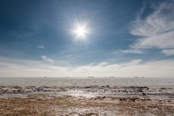 Beautiful winter seascape. Black Sea is covered with ice.