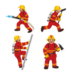 Set of firemans vector illustration.