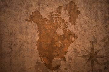 north american map on a old vintage crack paper background