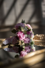 wedding bouquet pink violet white