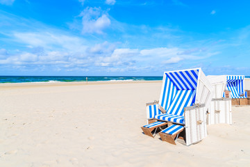 Chairs on sandy beach in Kampen village, Sylt island, Germany