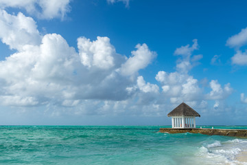 Beautiful beach with water bungalows at Maldives