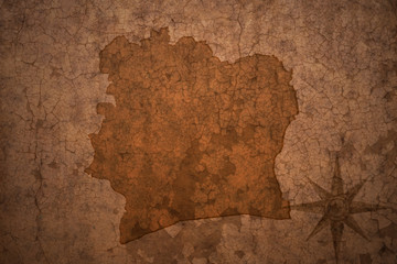 cote divoire map on a old vintage crack paper background