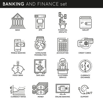 Banking And Finance Linear Icons Set