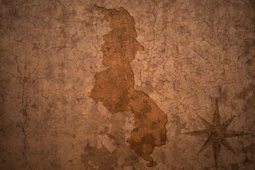 malawi map on a old vintage crack paper background