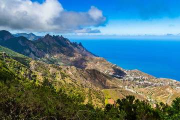 Beautiful view of Anaga mountains with the Taganana village, Tenerife, Canary Islands