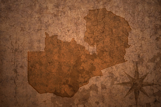 zambia map on a old vintage crack paper background