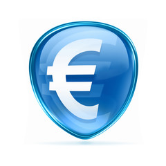 Euro icon blue, isolated on white background