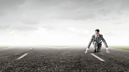 He is determined to start now . Mixed media