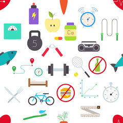 Healthy lifestyle vector pattern stickers