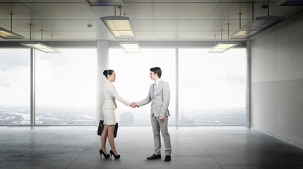 Fototapeta na wymiar Business partners handshake . Mixed media